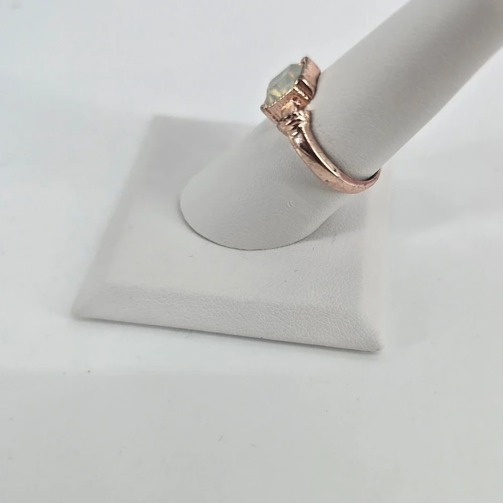 Ring Womens Size 7.5 Emerald Cut Faux Opal Rose Gold Tone Statement EUC